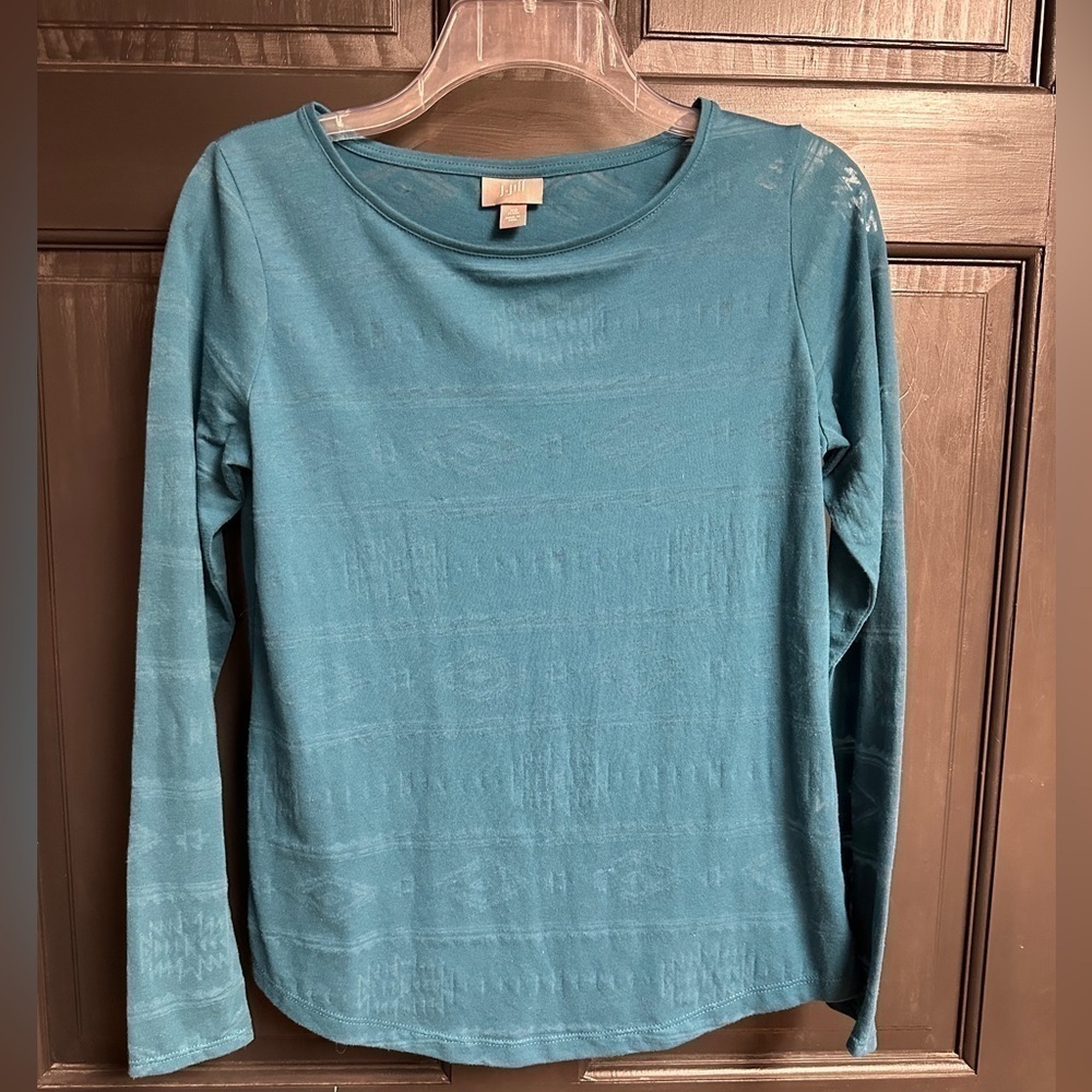 J Jill Long Sleeve Burn Out Turquoise Southwest Design Shirt Women’s Size XS